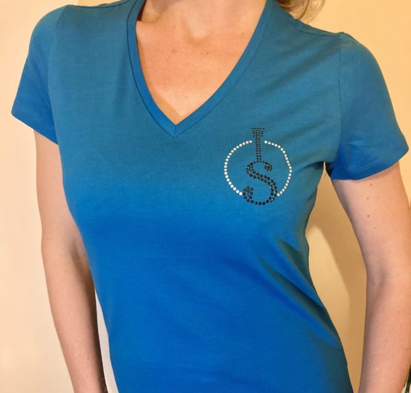 T-Shirt Femme col V Bleu turquoise